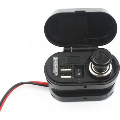 Black Motorcycle LED Waterproof Handlebar Cigarette Lighter Dual USB Charger Switch Voltmeter