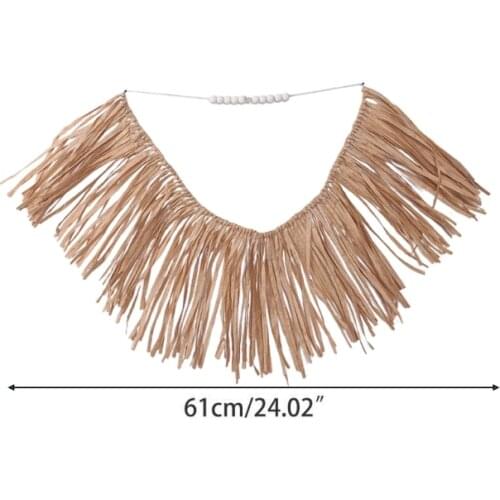 W3JE Wood Bead Straw Wall Hanging Decoration Rustic Farmhouse Ornament for Living Room Home Handcraft