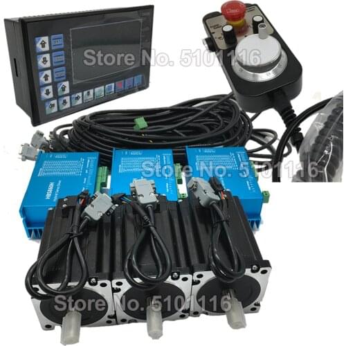 XYZ Axis 8.5Nm Nema34 86MM Hybird Closed Loop Stepper Motor Driver Easy Servo +3Axis Offline Controller G PLC + MPG Kits for CNC