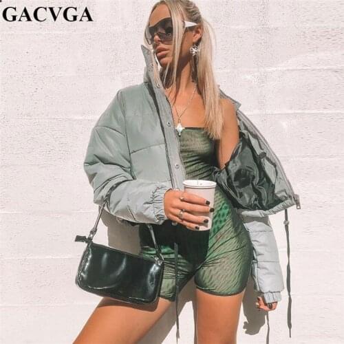 GACVGA Short Cropped Thick Reflective Jacket Women 2019 Spring Winter Windbreaker Streetwear Bomber Jackets and Coats