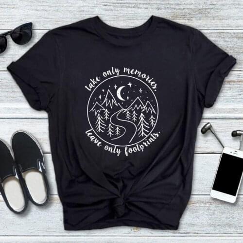 Take Only Memories Leave Only Footprints T-shirt Vintage Women Camping Graphic Tee Top Funny Ethical Nature Tshirt