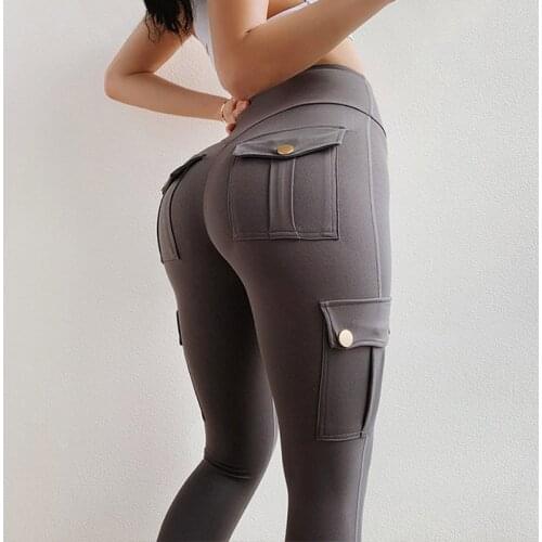 NORMOV Women Leggings Fitness High Waist Elastic Pocket Pants Solid Slim Push Up Workout Leggins Causal Fmeale