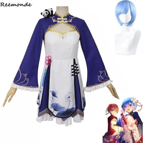 Re:Life in a different world from zero Rem Cosplay Costumes Women Ram Cheongsam Anime Outfit Uniform Halloween Carnival Girls