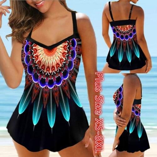 Women Backless Large Size Swimwear 2021 Sexy Plus Size Swimsuit Push Up Printed Stitching Two Piece Summer Beach Suit Monokini