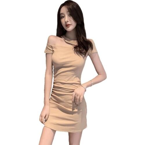 Women New Black Short Tight Dress Bag Hip Diagonal collar Sexy Dress 2021 Summer Wear Street Female Mini Club Party Dresses Hot