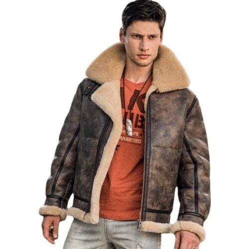 New Winter Thicker Fur One Genuine Leather Coat Mens Sheepskin Leather Jacket Locomotive Fur Male Air Force Suit Bomber jacket