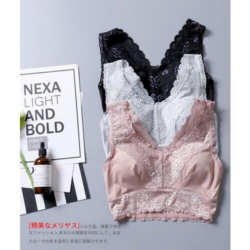 1PC 100% Silk Womens Lace Wireless Bralette Bra Removable Pads Mini Cami Half Cami SG424