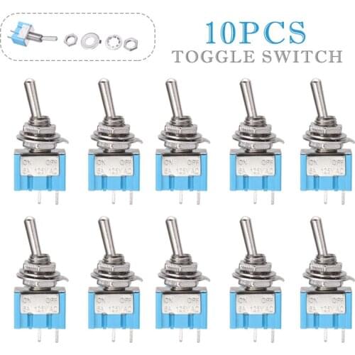 10pcs MTS-101 2 Pin SPST Toggle Switch ON-OFF 2 Position 6A 250V AC Mini Electrical Toggle Switches 6MM Mounting Hole