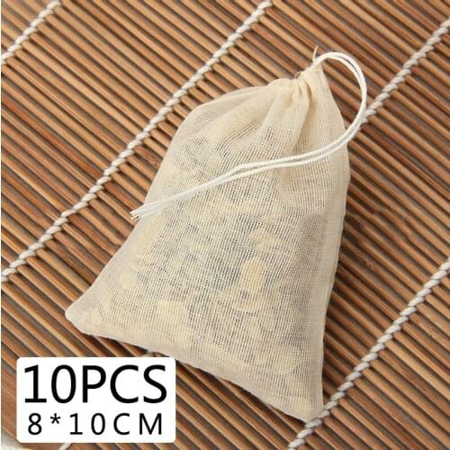 10Pcs Cotton Muslin Drawstring Empty Filter Bag Teabags For Tea Separate Spice Herb Flavoring Cooking Kitchen Accessaries 8x10cm