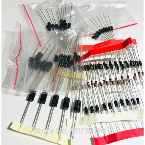 100PCS/LOT 1N4148 1N4007 1N5819 1N5408 1N5822 1N5399 FR107 FR207 Diode Assorted Kit Electronic Components Package 8values=100pcs
