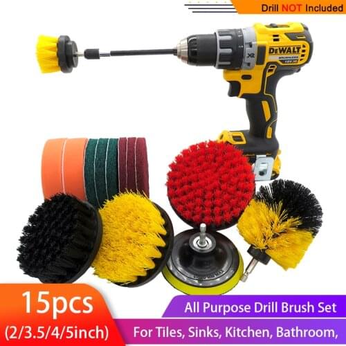 15Pcs Drill brush power scrubber Brush Cleaning attachment Kit with Extender for Bathroom Surfaces Tub, Shower, Tile and Car