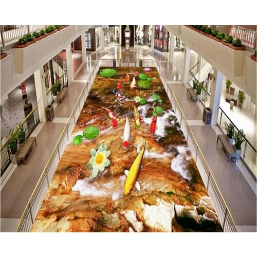 3d wallpaper pvc Carp lotus water outdoor 3D floor 3d wallpaper waterproof pvc self-adhesive wallpaper