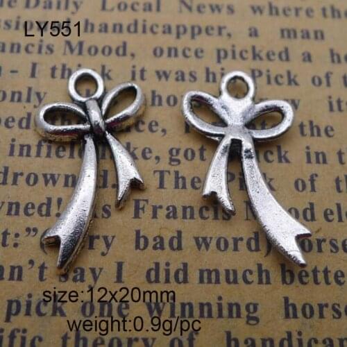 50Pcs/Lot 12x20mm Zinc Alloy Antique Silver Bowknot Charms For DIY Jewelry Accessories