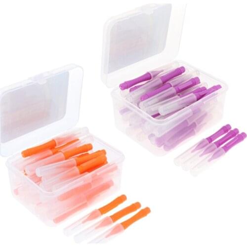 80Pcs Travel Inter Brush Toothpick Sticks w/Lids Purple+Orange