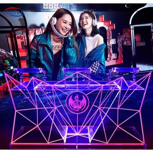 Acrylic DJ Table Mesa Para Cabina Dj Booth Led Dj Facade Mixer Stand Bar Furniture Fashionable Transparent Glow Custom Logo