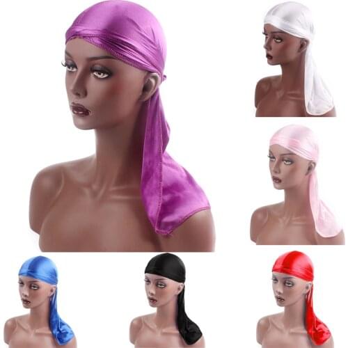 More Color Unisex Men Women Bandana Durag Headwear Soft Silk Pirate Cap Wrap 2021 New