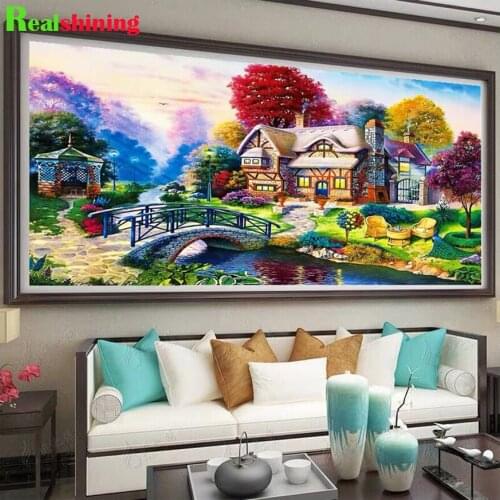 Large 5D DIY Diamond Painting country house landscape 3D Full Square /round Drill Mosaic Diamond Embroidery Cross Stitch N1661