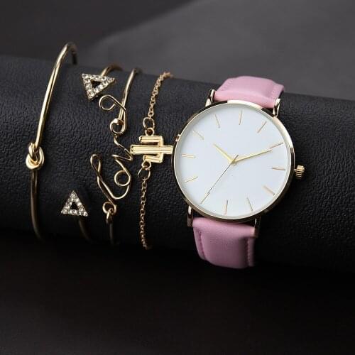 Women Bracelet Watches Casual Leather strap Ladies Fashion Simple Wrist Watches With Bracelet Set Quartz Wristwatch Female