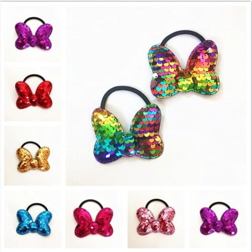 Childrens Bow Hair Band popular can flipped color Fish Scale elasticity Hair circle multi-layer sequin Hair Accessories 2pcs