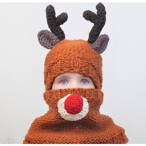 Cartoon Bear Deer Hat For Kid 2020 Winter KidsToddler Girl Boy Warm Cute Christmas Crochet Knit Neck Beanie Hat Cap Accessories