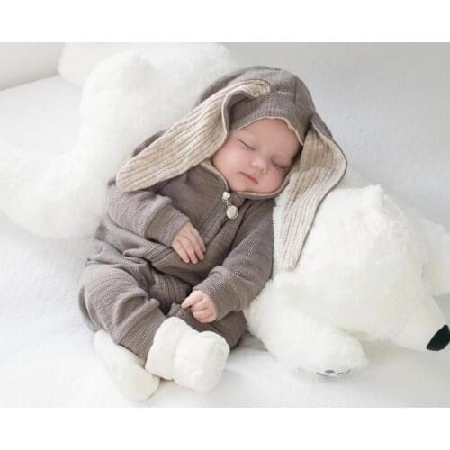 Little Baby Warm Bunny Ear Rompers Boys Girls Hare Playsuits Hooded Clothes Autumn Winter Infant Rabbit Style Jumpsuit Cotton