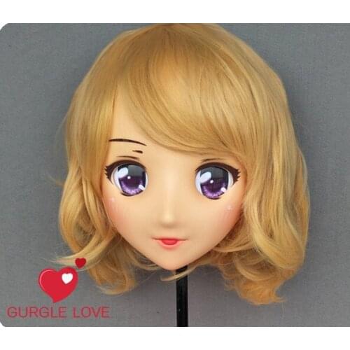 DM155) Female Sweet Girl Resin Half Head Kigurumi Mask With BJD Eyes Cosplay Japanese Anime Role Lolita Mask Crossdress Doll