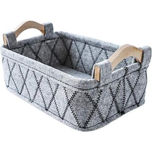 Felt Home Storage Basket Sundries Books Magazines Organizer Box with Wood Handle