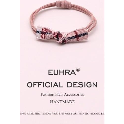 Euhra Fishion 5 Colors Elastic Hair Bands Plaid Bow-knot Headwear For Girls and Women Hair Accessories Hairband Hot Sale