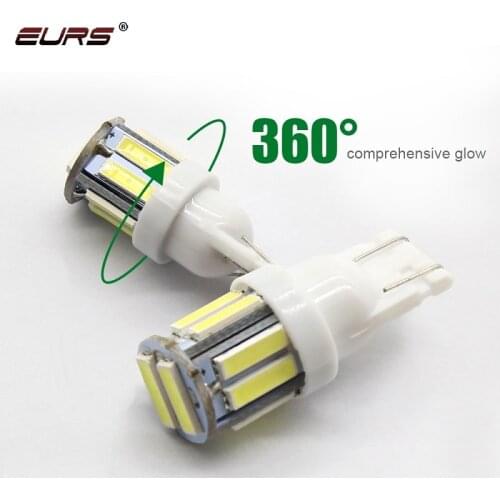 EURS 10Pcs T10 501 194 168 W5W 10 LED 7020 SMD Car Led Light BA9S 10smd Side Wedge Light Lamp Bulb White blue yellow red
