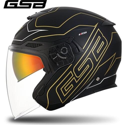 GSB S-263/Jet-3 Retro Vintage 3/4 Open Face Half Motorcycle Helmet Chrome Red Sun Visor Scooter Man Women Capacete Casco Moto