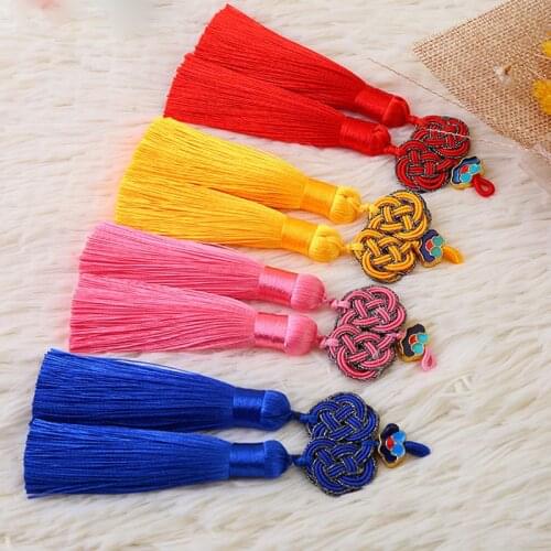 Chinese Ruyi Bead Polyester Double Charm Tassels Retro Decorative Earring Tassel Pendants Lucky Detection Charms Accessories