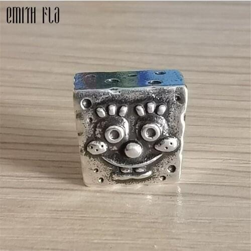 Square Charms Beads Silver 925 Original Beads Fit Original Bracelet Jewelry Vintage Bead for Jewelry Making Beads Pendants
