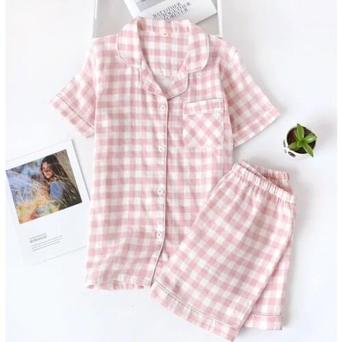 Summer Kawaii Pajama Women Cotton Short Sleeve Pajama Sets Shorts Cute Cartoon Print Pyjamas Japanese Ladies Simple Homewear