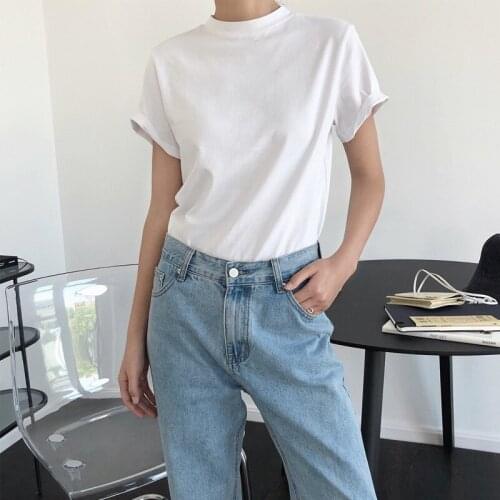 Summer women casual solid color round neck short sleeve loose T-shirt