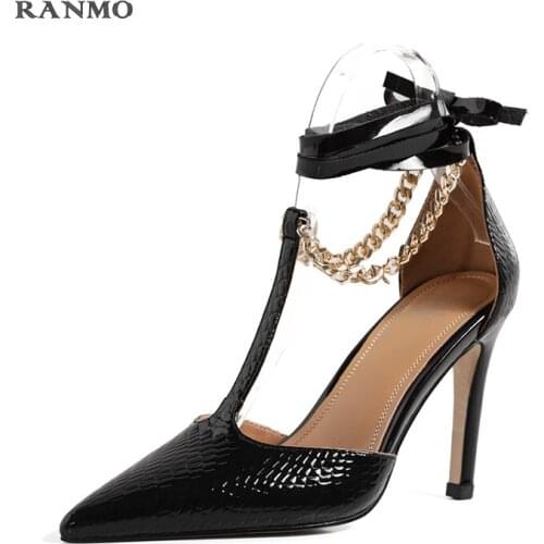 Summer 2021 Hot Roman Sandals Crossed Straps High Heels Sexy Party Women Women Shoes Women Sandals Metal Chain Decor Shoes