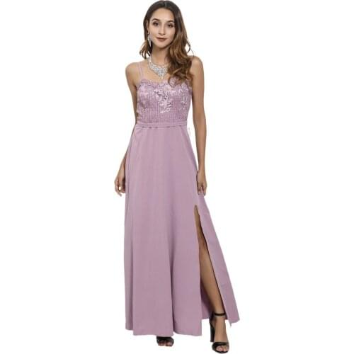 Fashion Women Long Formal Dresses 2021 Embroidery Lace Zipper Ankle Length A Line Dress for Evening Party Slim Split Vestidos