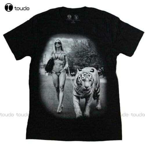 Mens Black Tattoo Get Down Art Women Walking Tiger Graphic Tee T-Shirt Cotton Tee Shirt S-5Xl