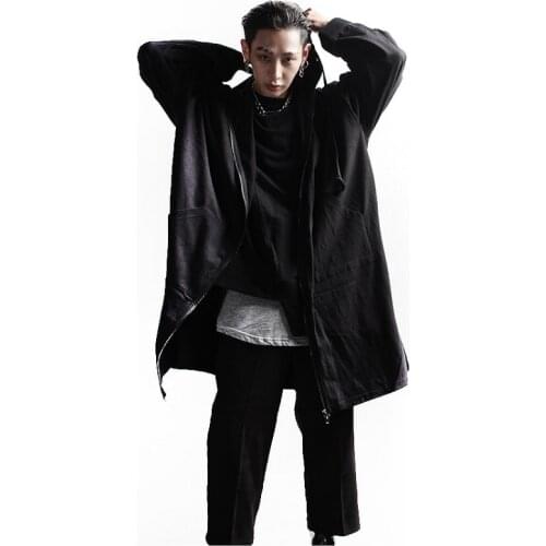 New simple mid long loose hooded zipper windbreaker long coat in May of the 20th summer