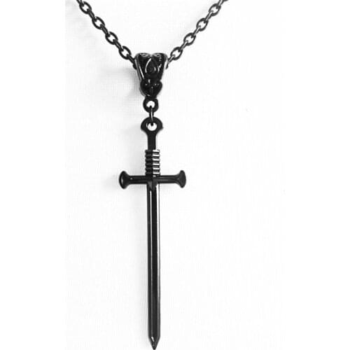 Black Metal Medieval Sword Dagger Charm Necklace Pendant Amulet Vampire Occult Goth Gothic