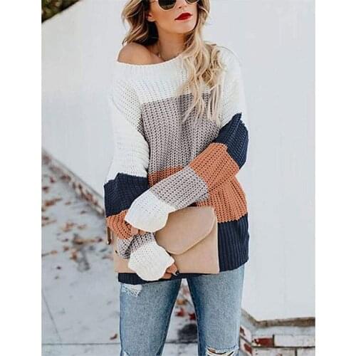 Autumn and winter striped pullover female rainbow loose plus size knitted sweater spot woman sweaters