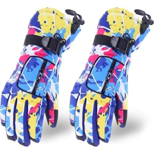 Adult Winter Warm Waterproof Snow Ski Gloves Colorful Graffiti Printed Thermal Plush Lined Non-Slip Snowboard Mittens