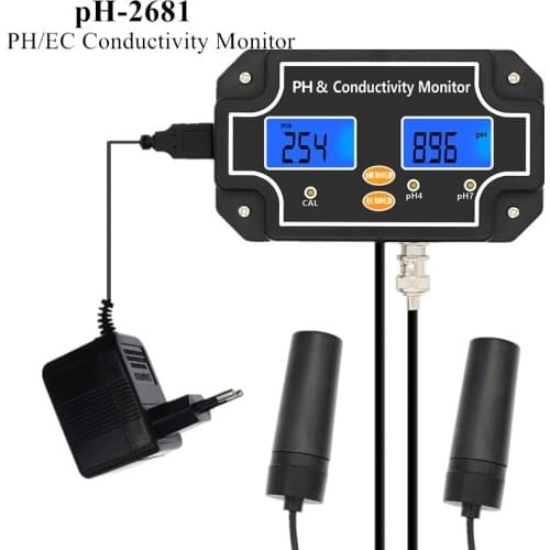 PH-2681 PH/EC Conductivity Monitor PH Meter Water Quality Tester Multi paramter Continuous Monitoring for Fish Tank Aquarium 40
