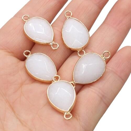 2pcs Natural Stone Charms Connector Pendants Water Drop White Jades for Jewelry Making DIY Necklace Bracelet Crafts Accessories