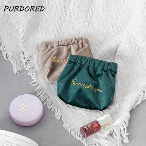 PURDORED 1 Pc Mini Lipstick Bag Women Small Velvet Cosmetic Bag Travel Makeup Pouch Lipstick Organizer Case Beauty Case