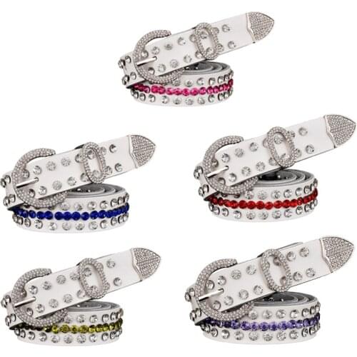 Color Rhinestone Ladies Genuine Leather Belts Luxury Designer Punk Brand Two Layer Cowhide Waist Accessories Jeans Waistband