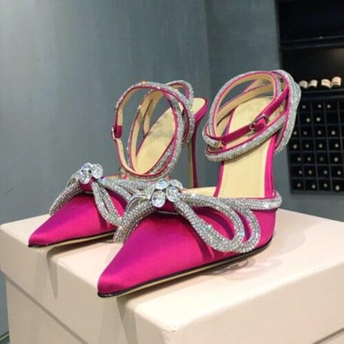 Luxury Pointed Toe Female Sandals Fairy Style Shoes Bow Knot Rhinestone Strap Stiletto High Heel Sandals Women