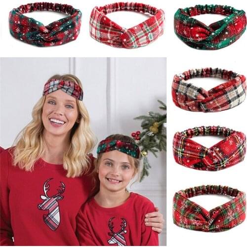 Parent-child Christmas XMS Elastic Headband for Women Girl Red Green Plaid Cross Hair Band Accessories Wholdesale Dropshipping