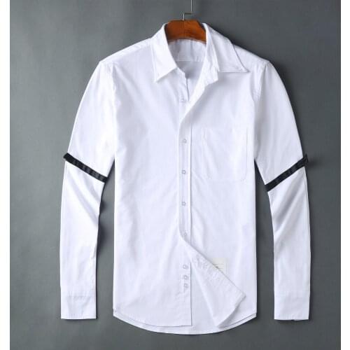 2021 Fashion Brand Shirts Men Slim Long Sleeve Casual Shirt Black Striped Turn Down Collar Oxford White Mens Clothing