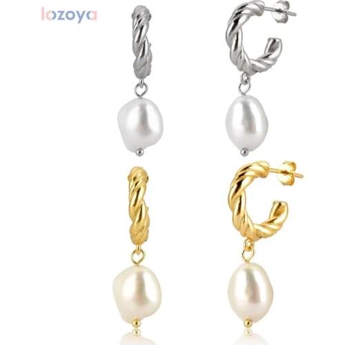 LOZOYA 925 Sterling Silver Big Large Gold Fine Luxury Irregular Pearl Drop Earring Piercing Ohrringe New 2021 Fashion Jewelry