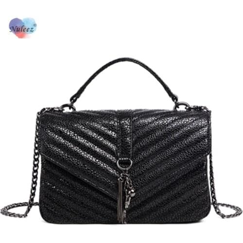 Nuleez cross-body bag women caviar cowhide real leather luxury horse hardware tassel decoration classical V pattern lady wearing